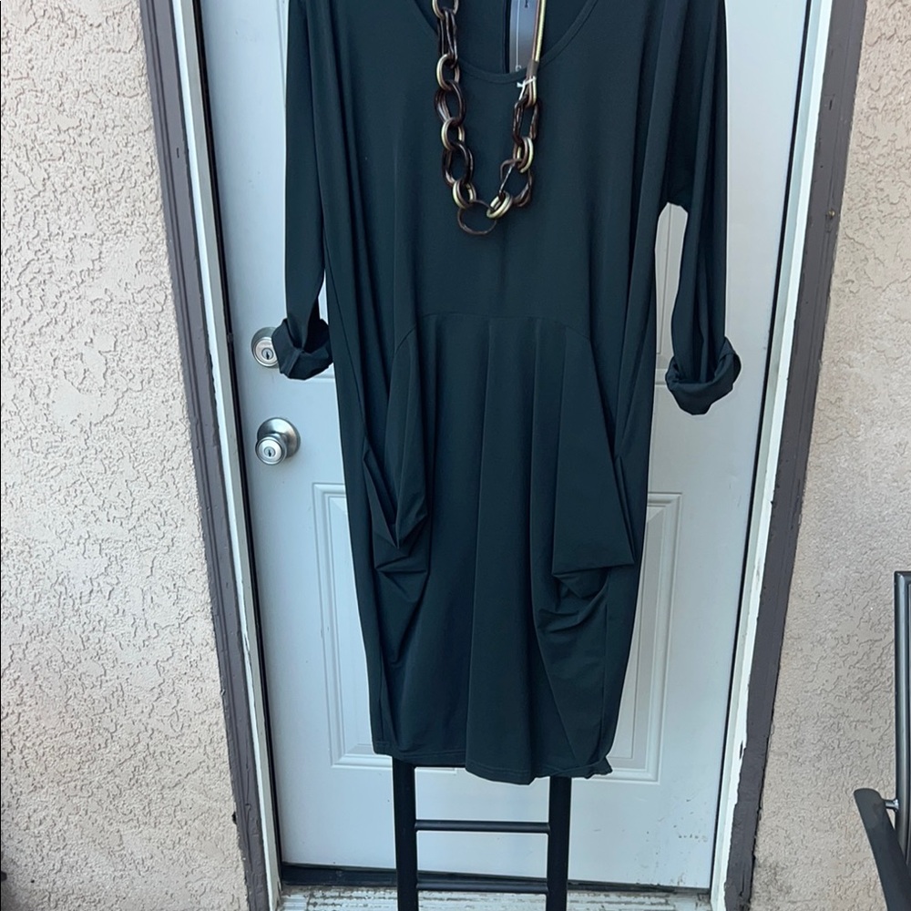 Elegant Black Long Sleeve Dress with Chain Detail
